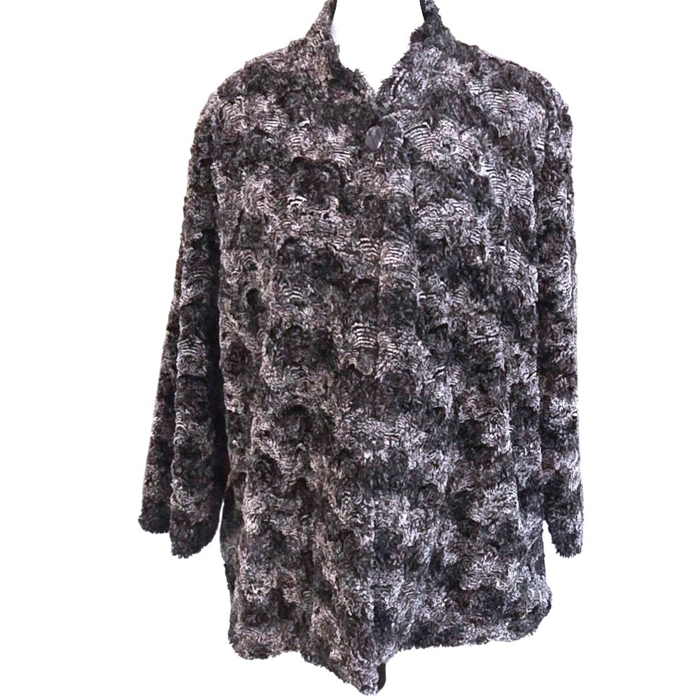 Alfred Dunner Jacket Womens 16 Black Gray Faux Fur Textured‎ Plush Lined Soft